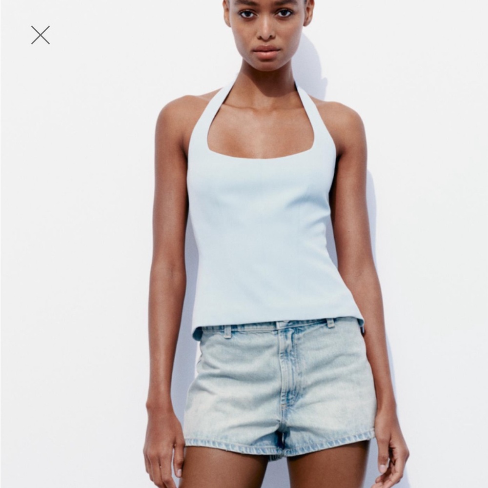 Zara fitted halter top in blue